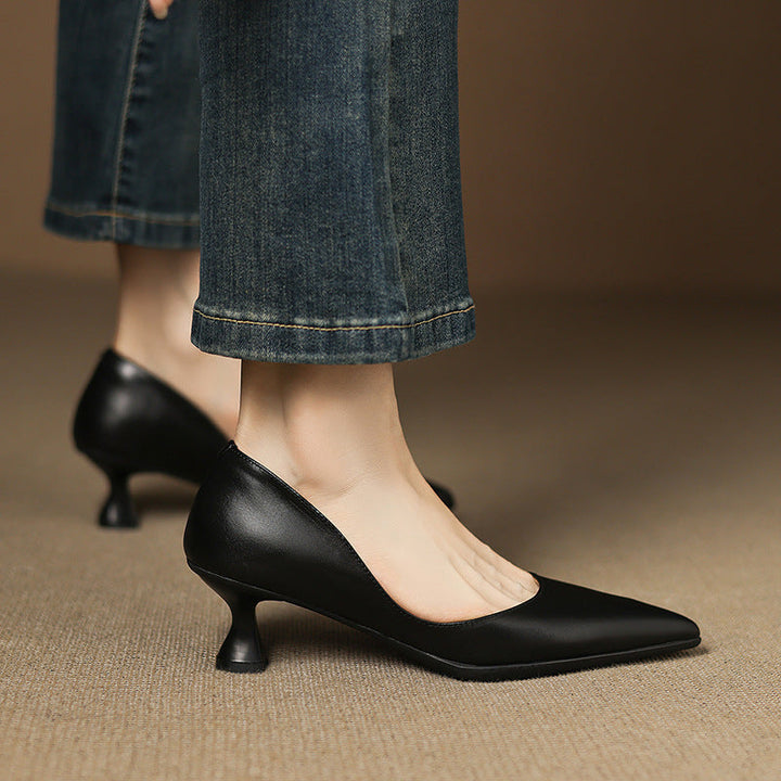Calenne Leather Kitten Heels Cognac
