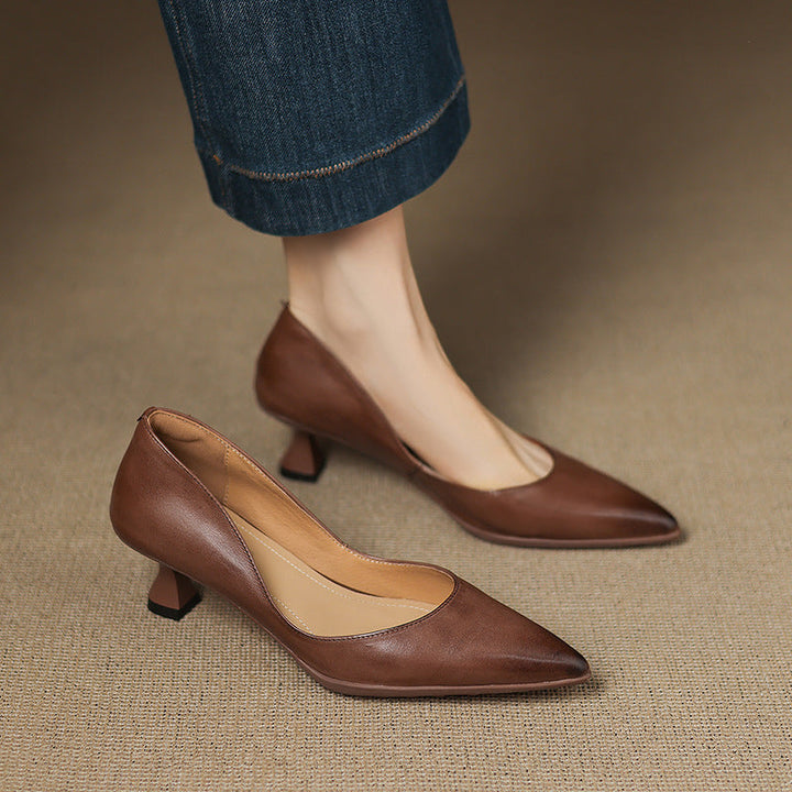 Calenne Leather Kitten Heels Almond Beige
