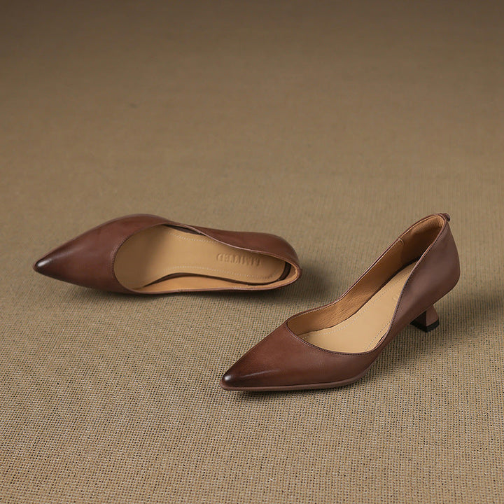 Calenne Leather Kitten Heels Almond Beige