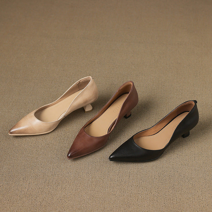 Calenne Leather Kitten Heels Cognac
