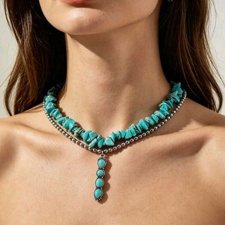 Premium Turquoise Chain Beaded Necklace Set