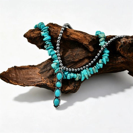 Premium Turquoise Chain Beaded Necklace Set