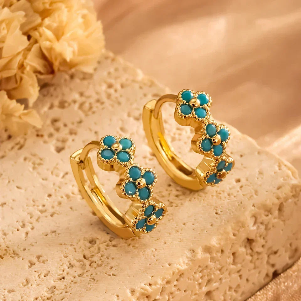 Turquoise Flower Hoop Earrings