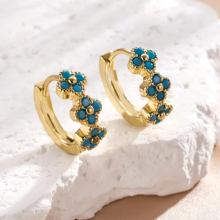 Turquoise Flower Hoop Earrings