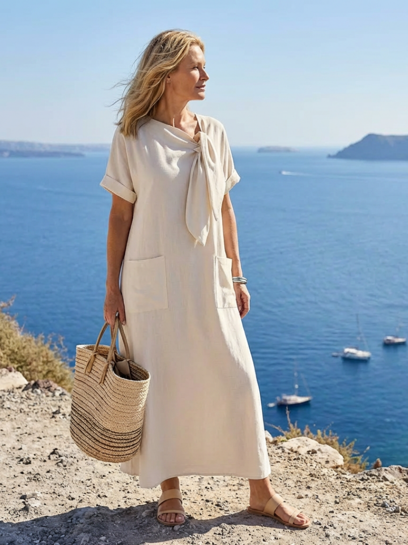 DELACROIX | Maxi Dress with Round Neckline and Rosalie Sleeves