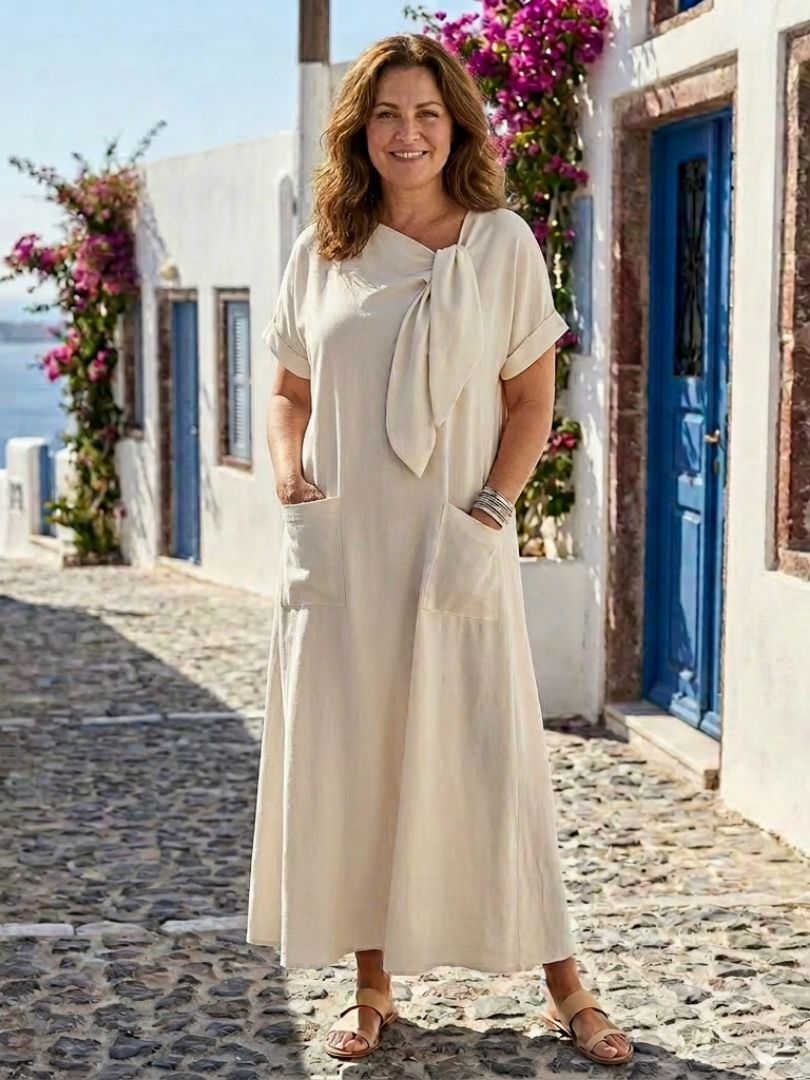 DELACROIX | Maxi Dress with Round Neckline and Rosalie Sleeves