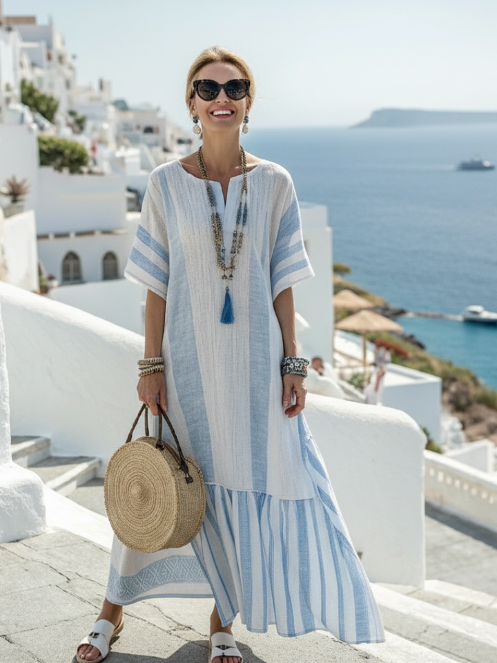 DELACROIX | Ione Striped Maxi Dress with Short Sleeves