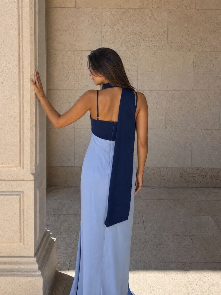 Two-tone draped long dress