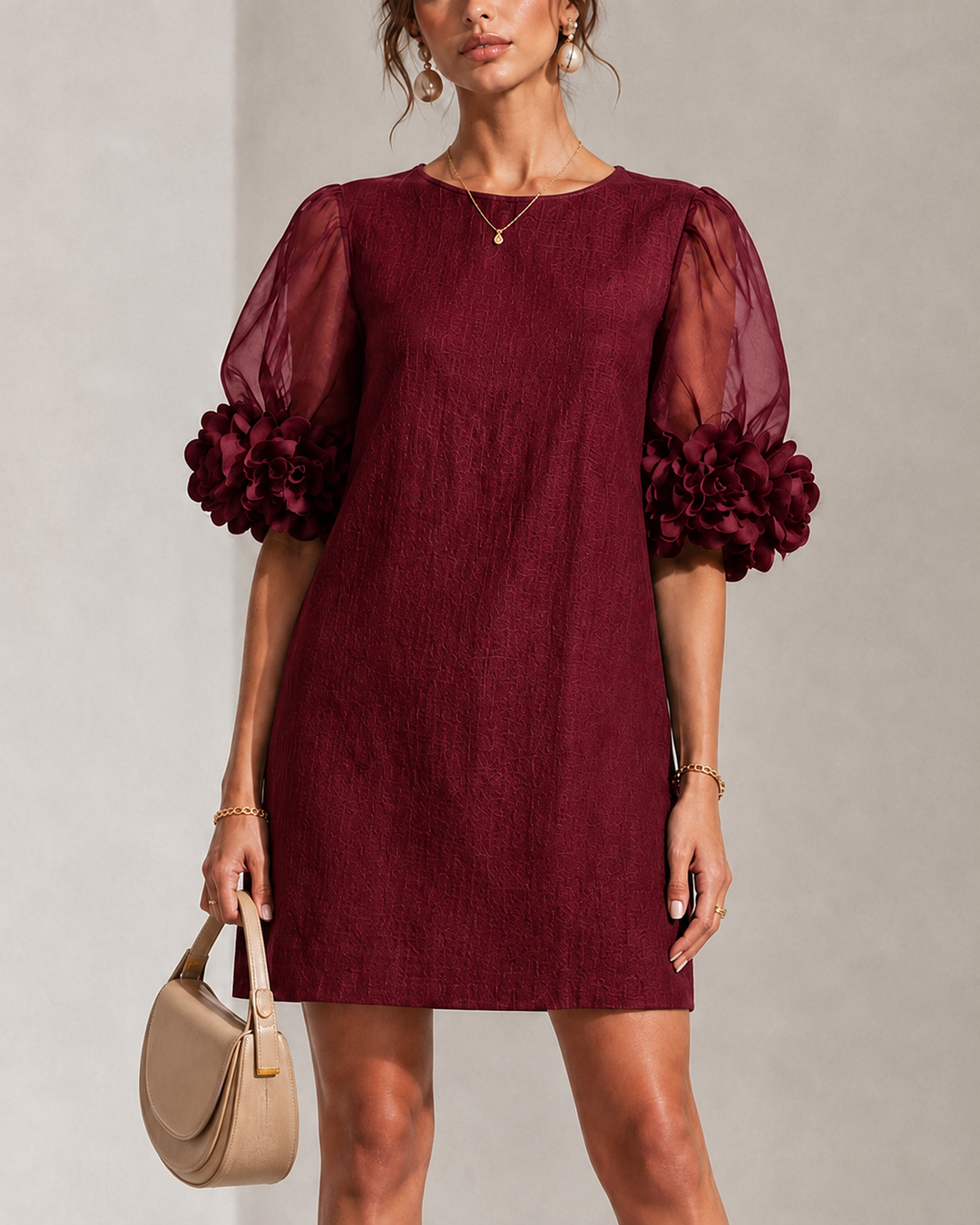 Philippa | Floral-Cuff Puff-Sleeve Mini Dress
