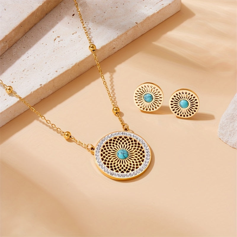 Elegant Turquoise Medallion Jewellery Set
