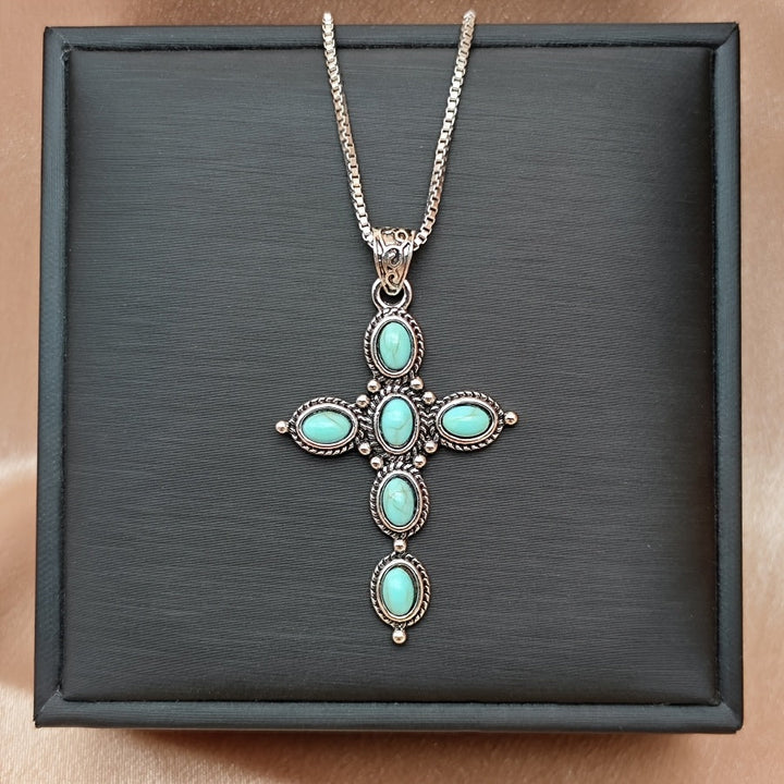 Bohemian Turquoise Cross Necklace