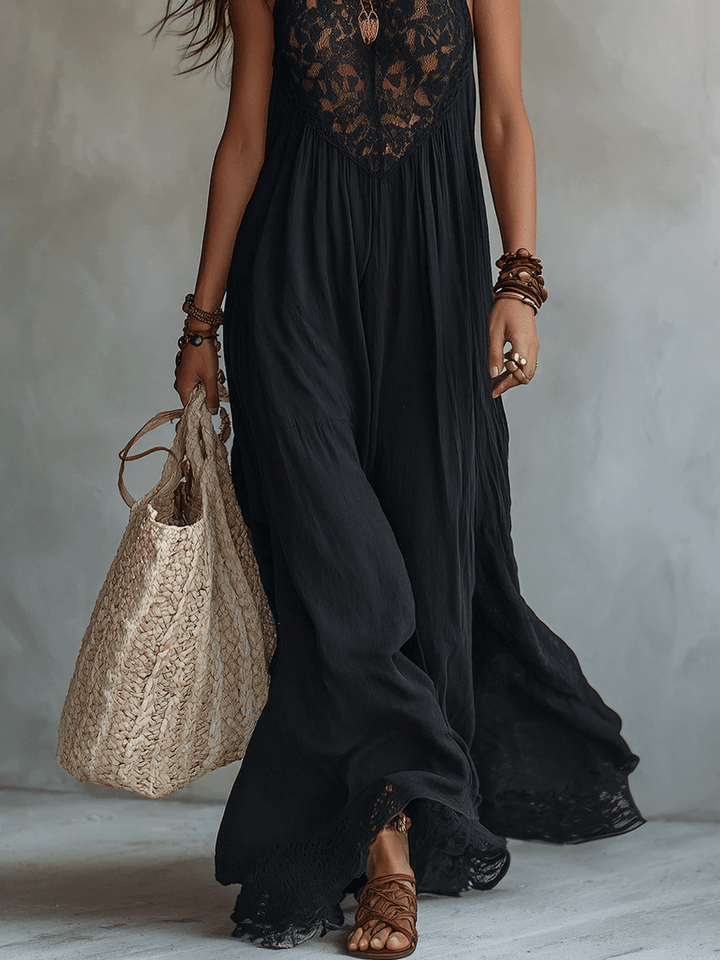 Marguerite™ | Bohemian Sleeveless Maxi Dress with Lace Trim