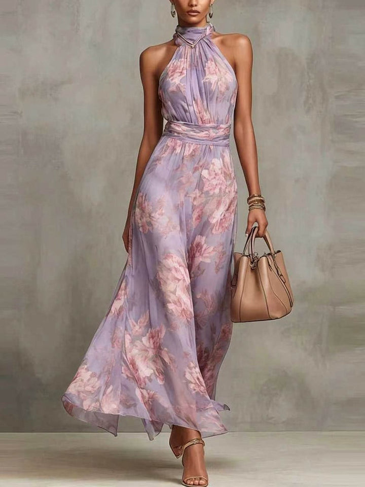 Adèle™ | Floral Chiffon Halter Maxi Dress