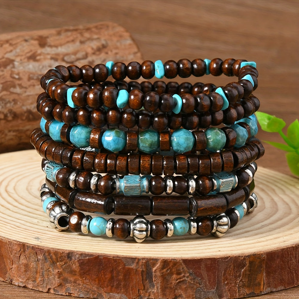 Turquoise Bead Bracelet 7 Piece Set
