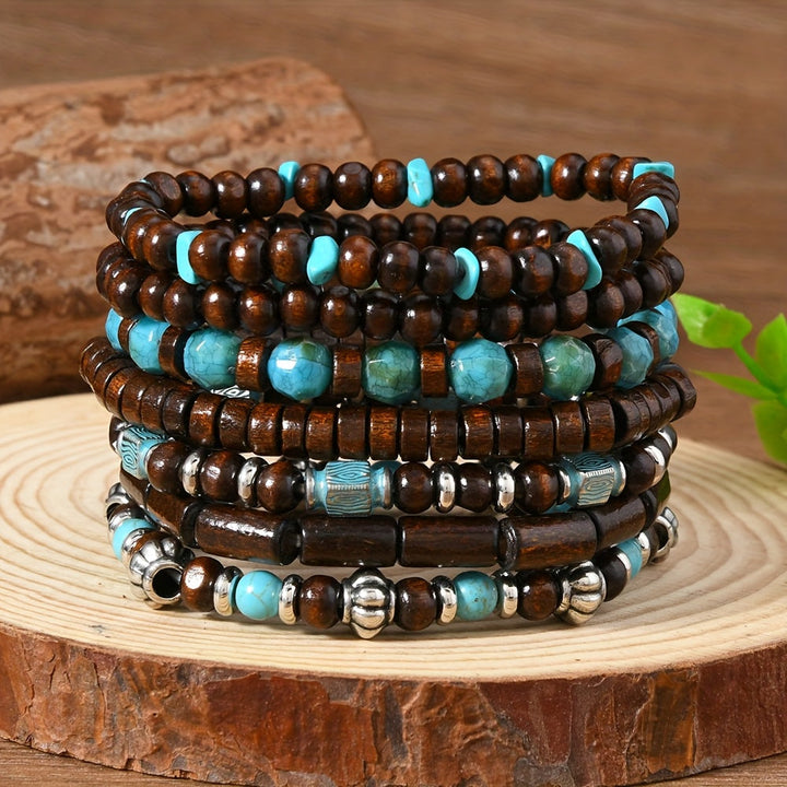 Turquoise Bead Bracelet 7 Piece Set