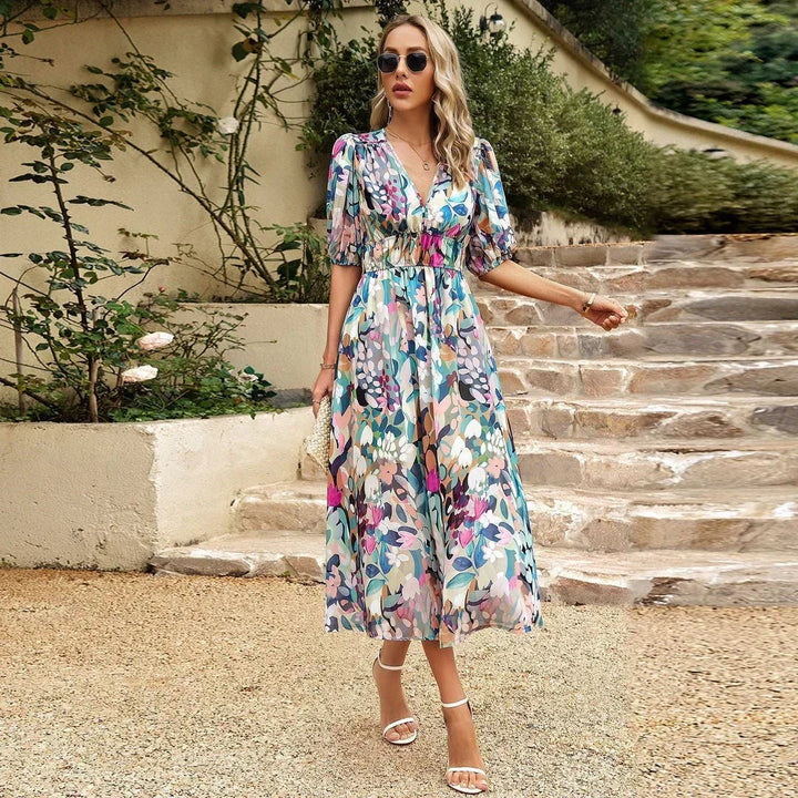 V-Neck Draped Elegance Dress