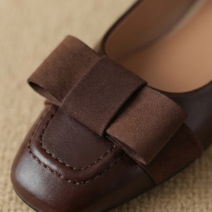 Camille Bow Leather Flats Deep Black