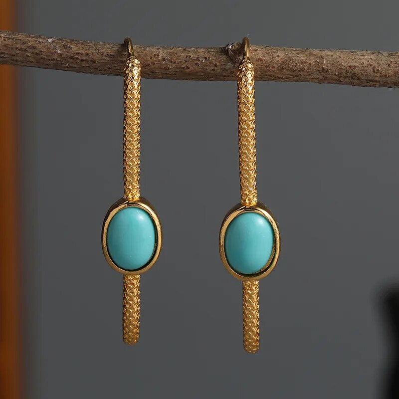 Chic Turquoise Gold Drop Earrings