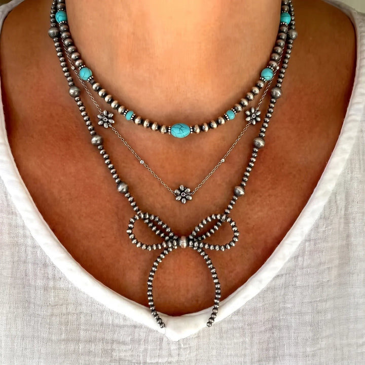 Turquoise Bow Necklace Set (3 pcs)