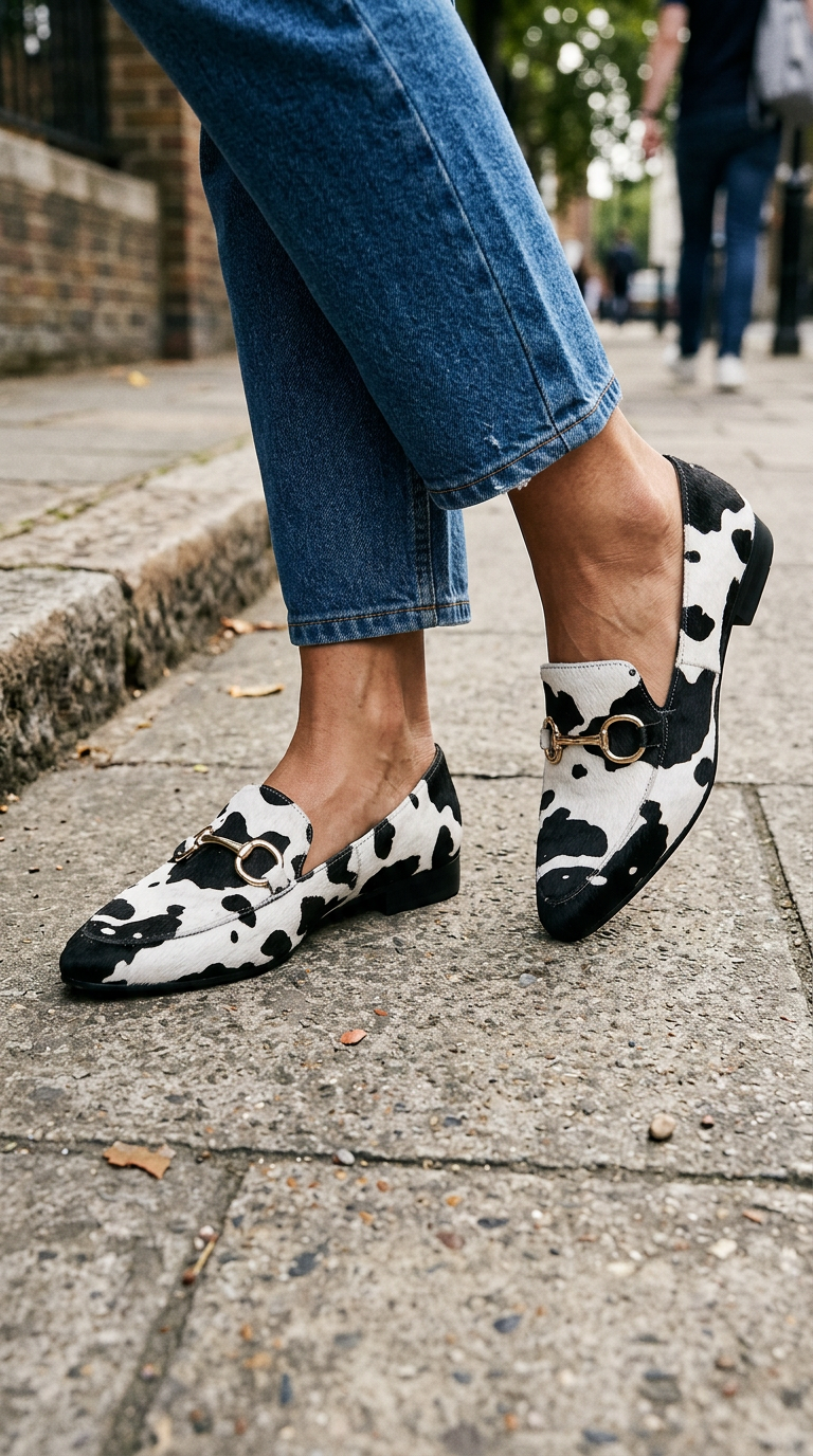 Moccasin in White and Black Animal Print