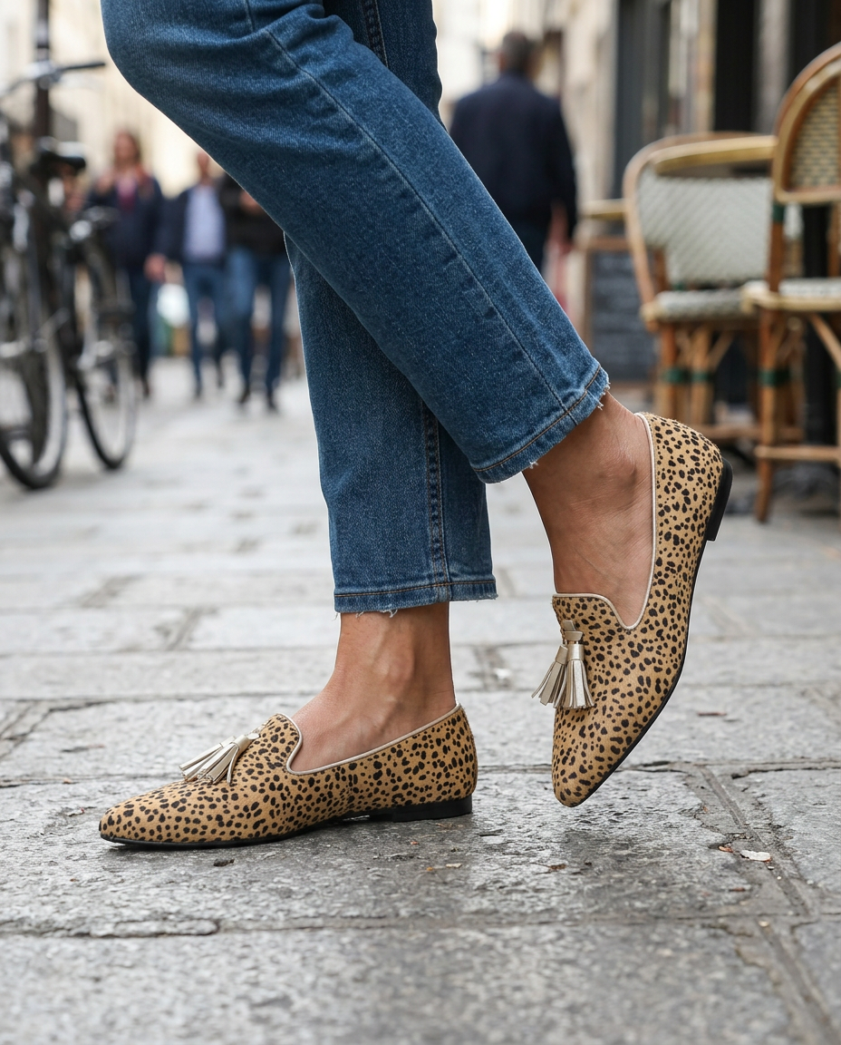 Ginevra Moccasin — Cheetah, Gold Tassels