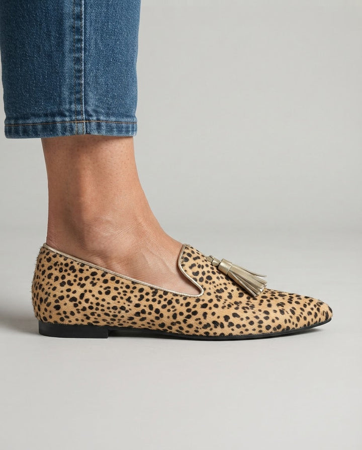 Ginevra Moccasin — Cheetah, Gold Tassels