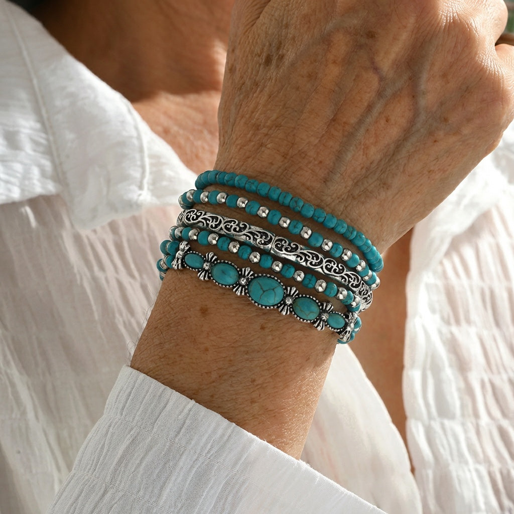 Premium Turquoise Beaded Bracelet Set