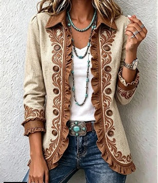 Ottavia | Vintage Floral Bohemian Jacket with Ruffles