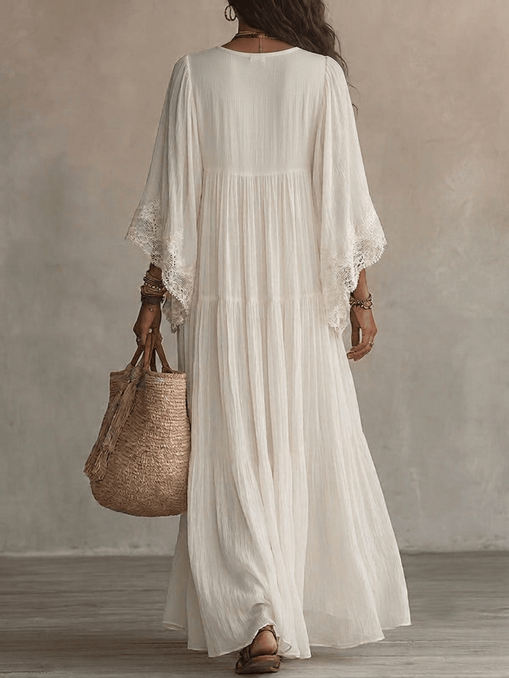 Clémence™ | Lace V-Neck Batwing Sleeve Chiffon Maxi Dress
